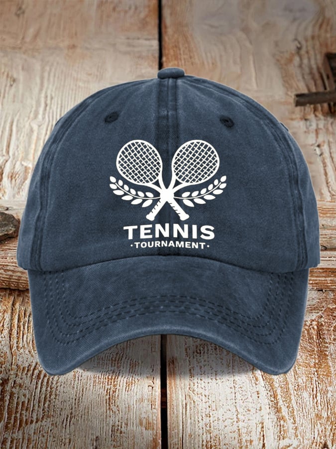 Women's Unisex Tennis Print Distressed Washed Hat