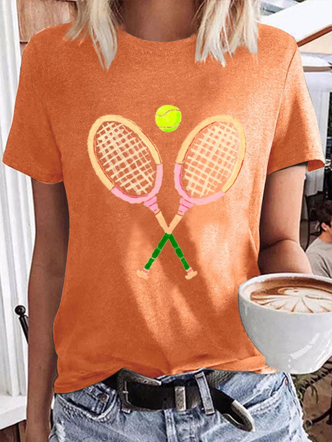 Women's Tennis Fans Racket Print Casual Printed T-shirt