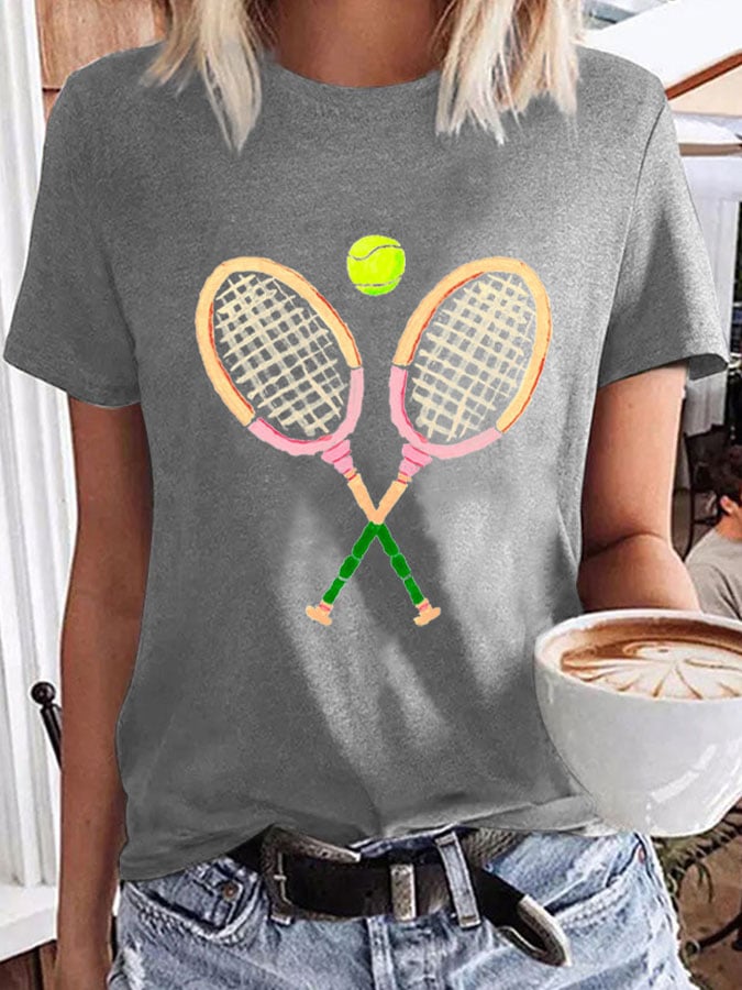 Women's Tennis Fans Racket Print Casual Printed T-shirt