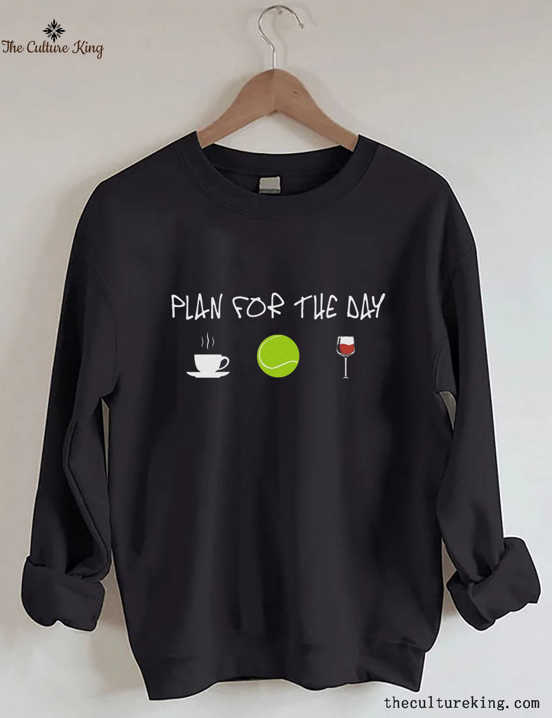 Plan For The Day Coffee Tennis Wine Print sweatshirt