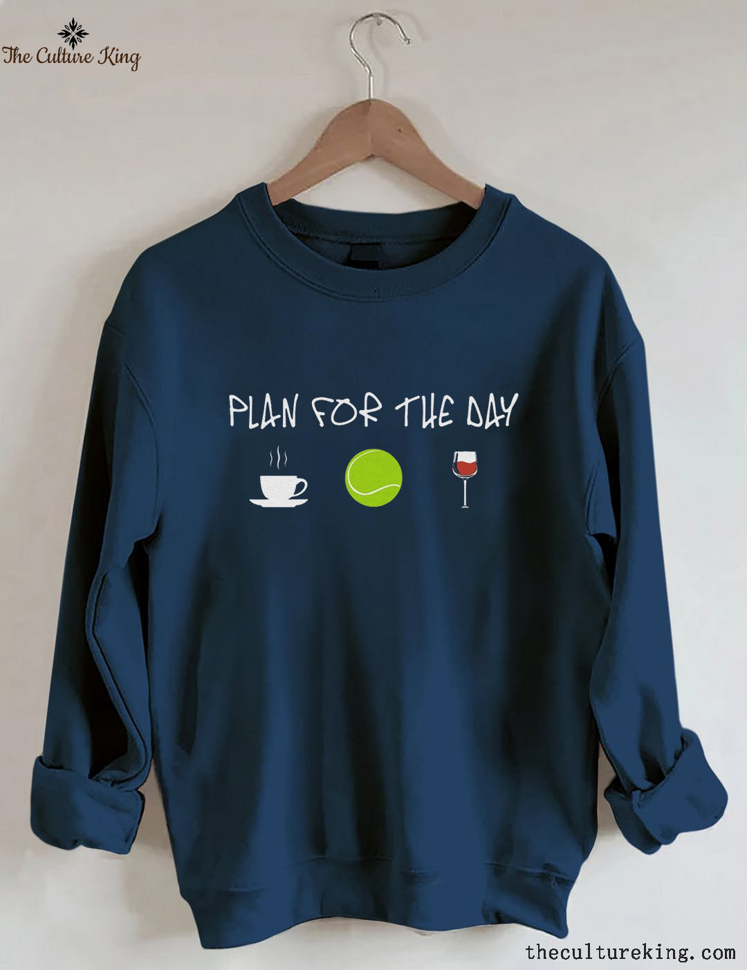 Plan For The Day Coffee Tennis Wine Print sweatshirt