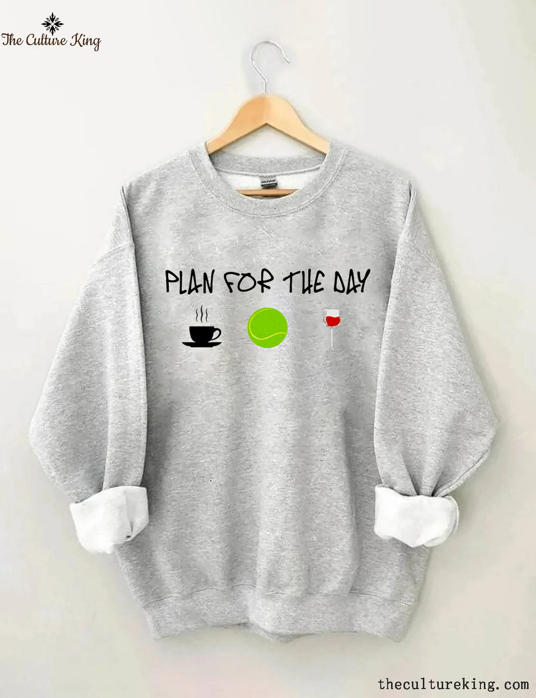 Plan For The Day Coffee Tennis Wine Print sweatshirt