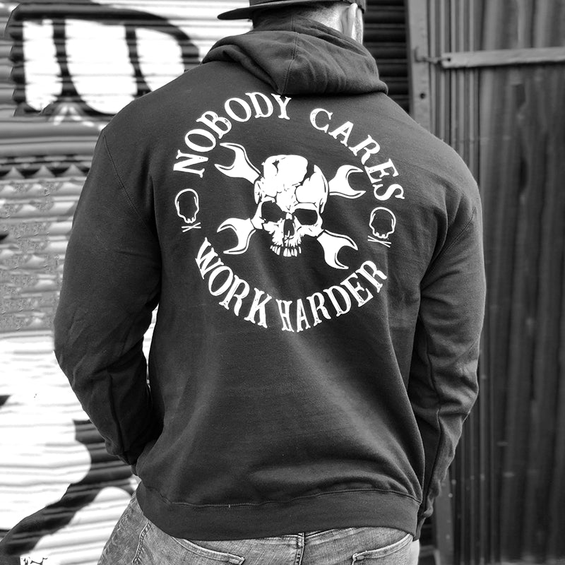 nobody cares work harder skull print hoodie