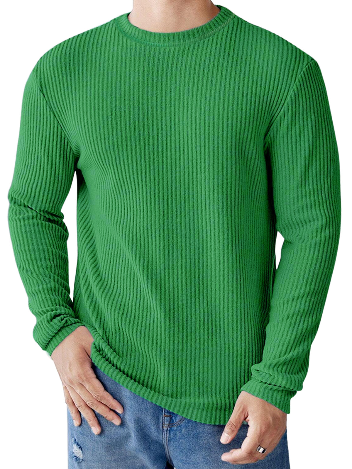 Men's Casual Round Neck Striped Loose Large Size Long Sleeve T-Shirt