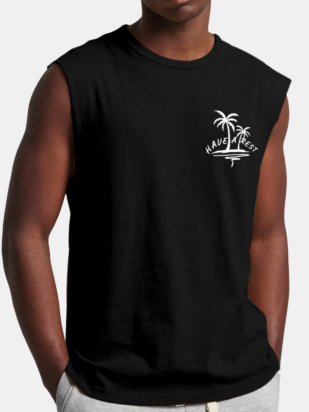 Men's Hawaiian Coconut Have A Rest Comfort Print Sleeveless T-shirt