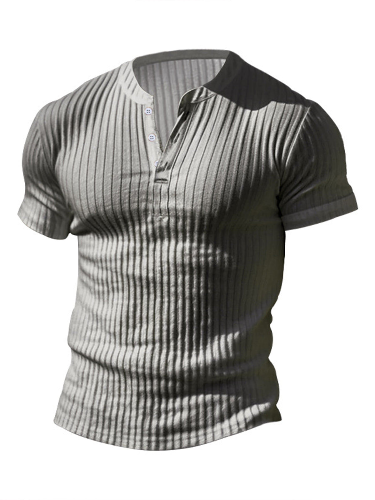 Men's solid color pit strip casual button V-neck short-sleeved Henley T-shirt