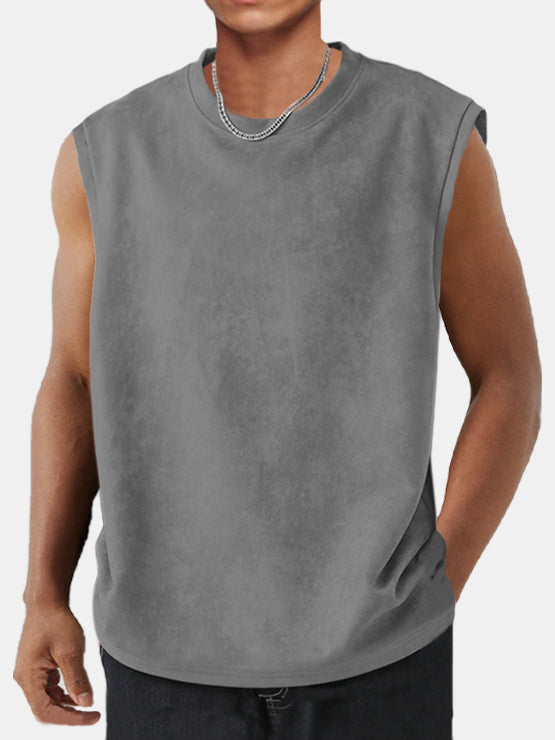 Men's Solid Color Simple Suede Sleeveless Comfortable T-shirt