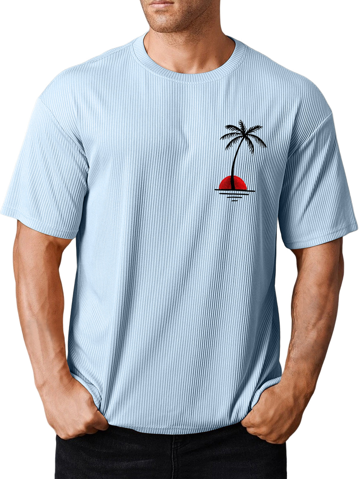 Men's Hawaiian striped coconut print short-sleeved T-shirt