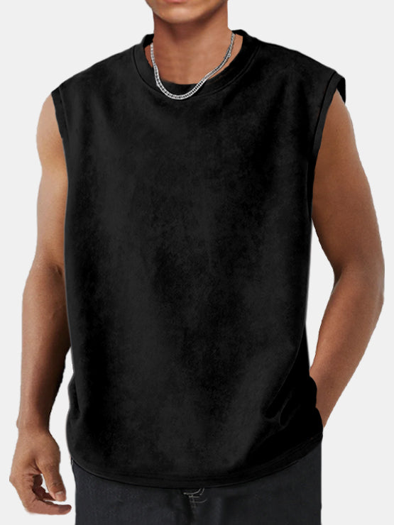 Men's Solid Color Simple Suede Sleeveless Comfortable T-shirt