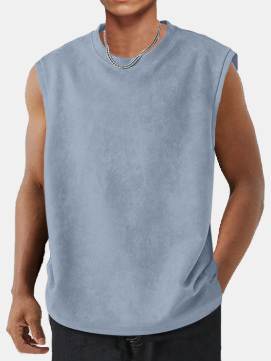 Men's Solid Color Simple Suede Sleeveless Comfortable T-shirt