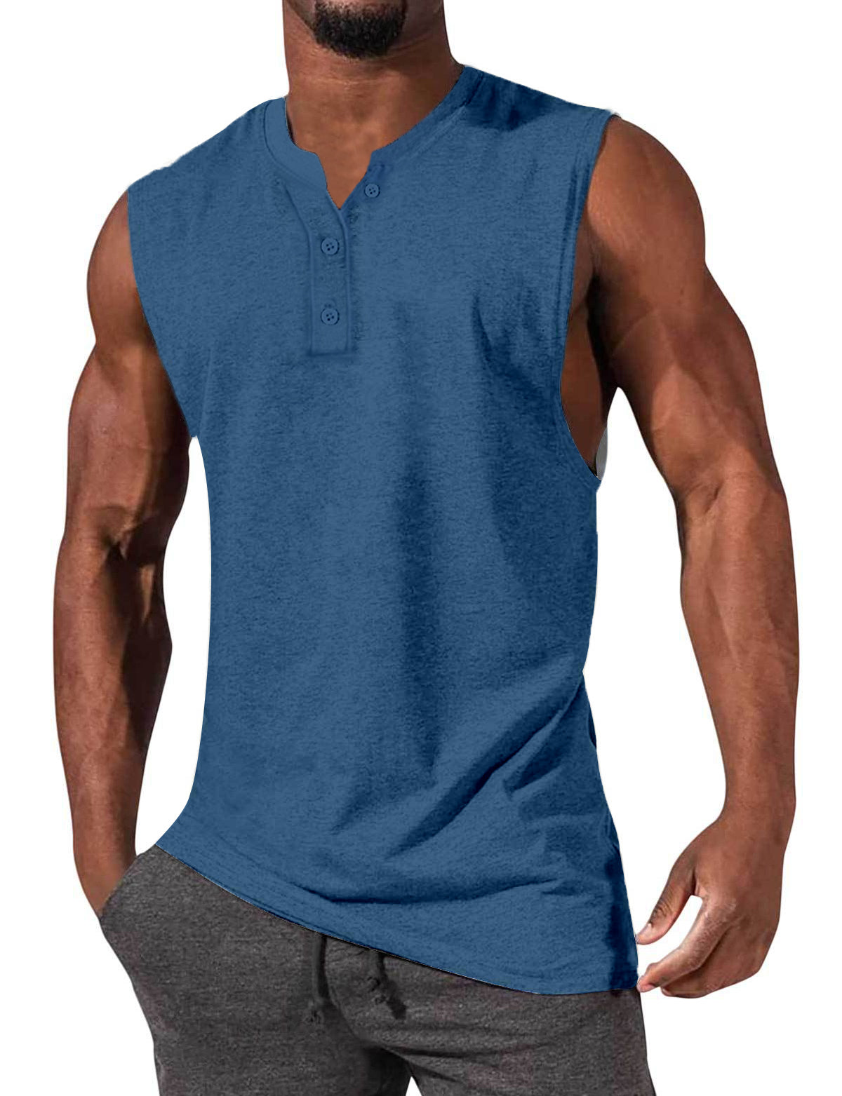 Men's Henley Slim Fit Sleeveless T-Shirt