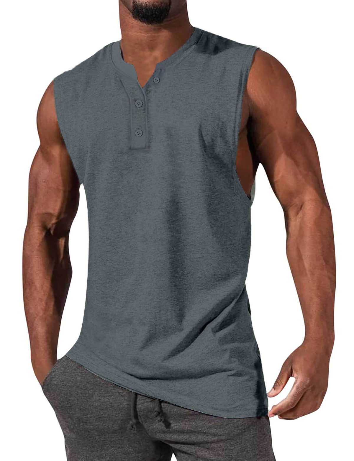 Men's Henley Slim Fit Sleeveless T-Shirt