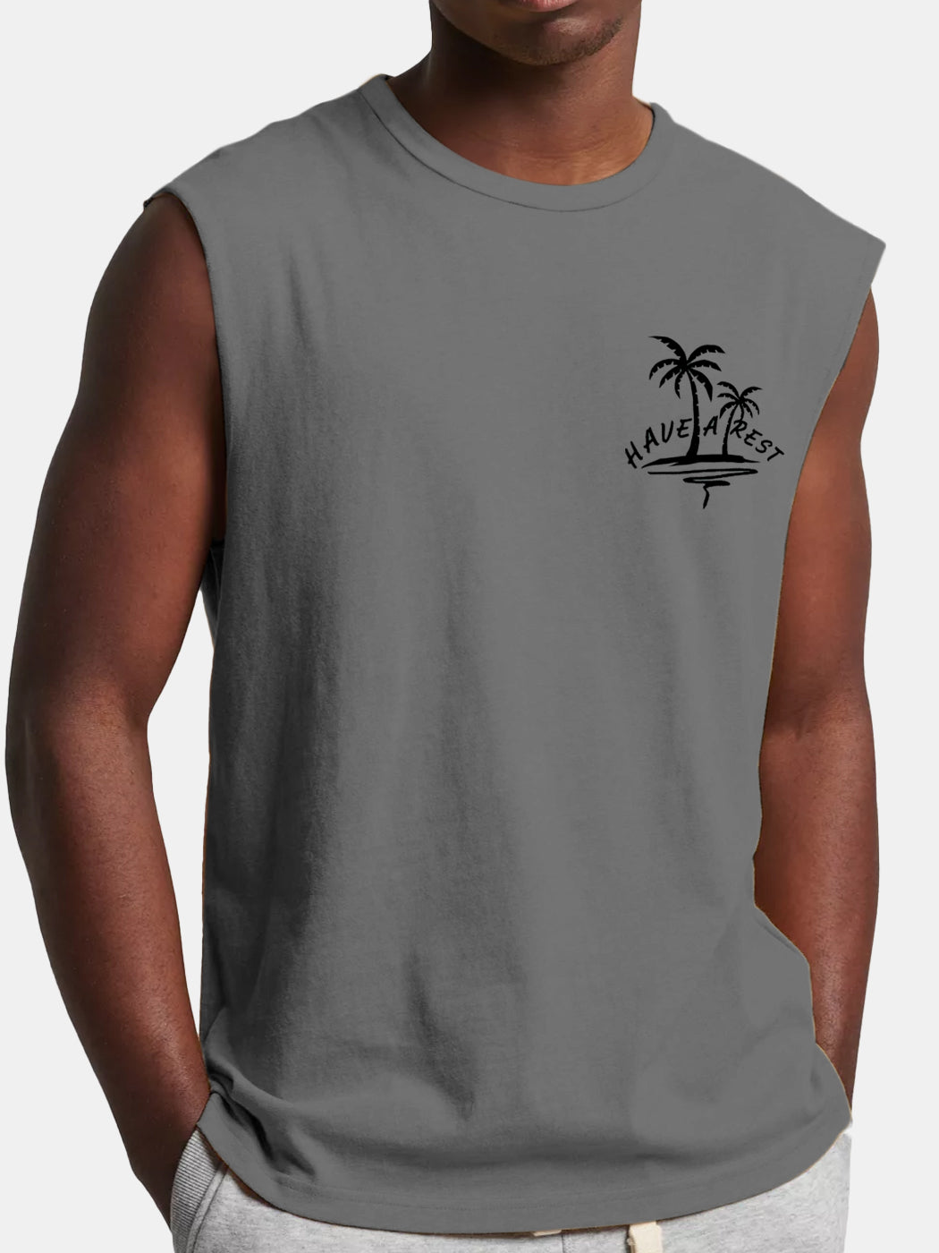 Men's Hawaiian Coconut Have A Rest Comfort Print Sleeveless T-shirt