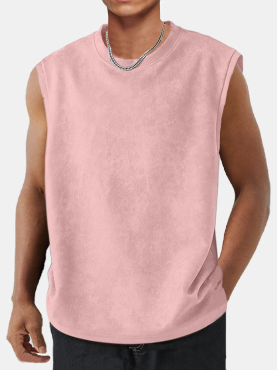 Men's Solid Color Simple Suede Sleeveless Comfortable T-shirt