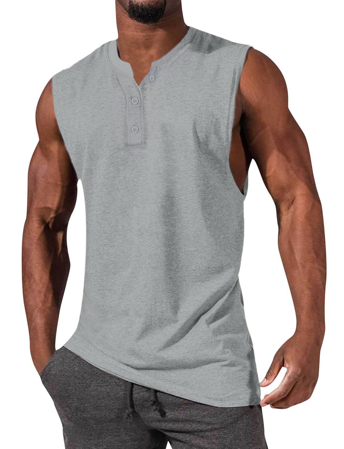 Men's Henley Slim Fit Sleeveless T-Shirt