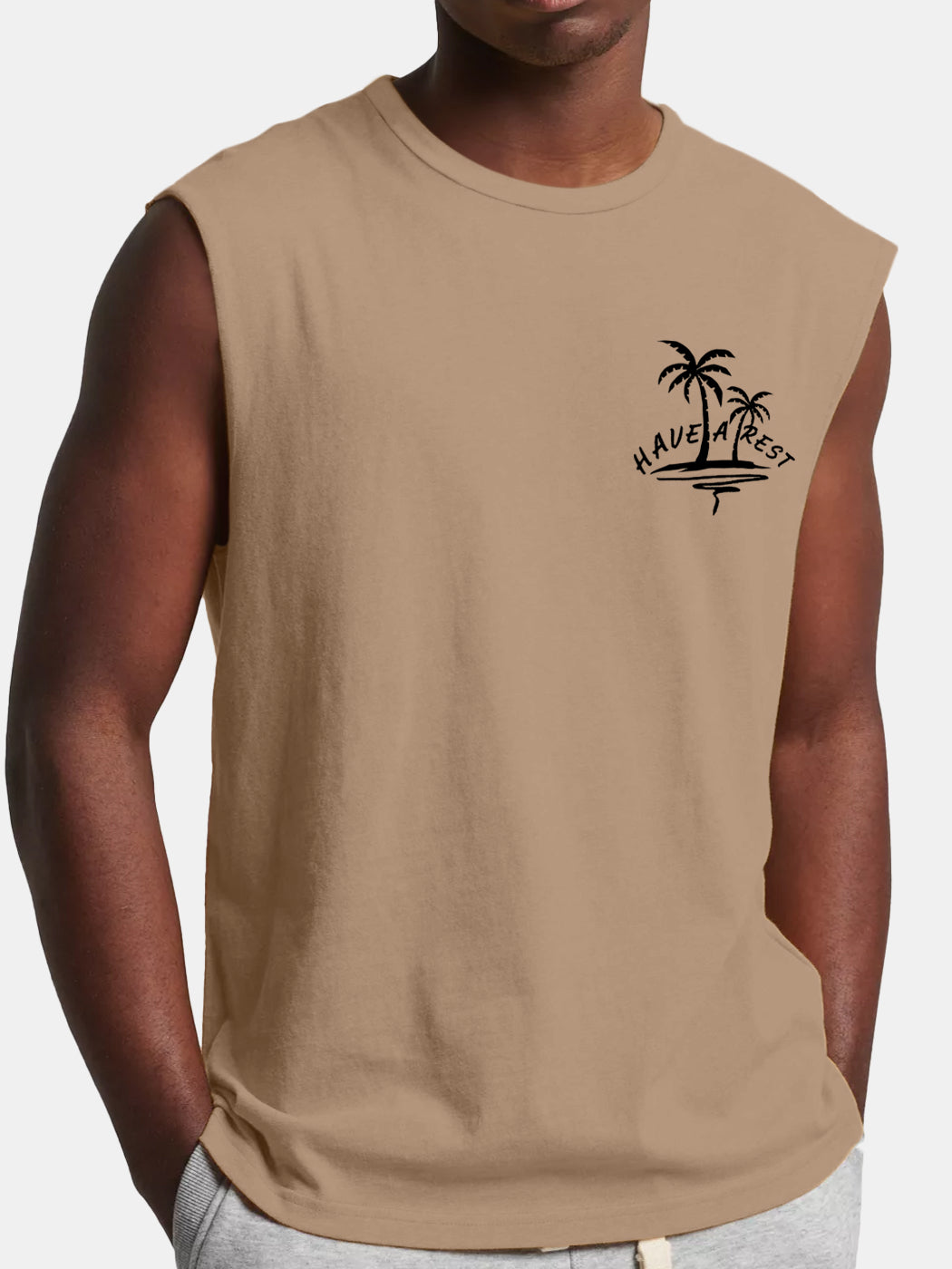 Men's Hawaiian Coconut Have A Rest Comfort Print Sleeveless T-shirt