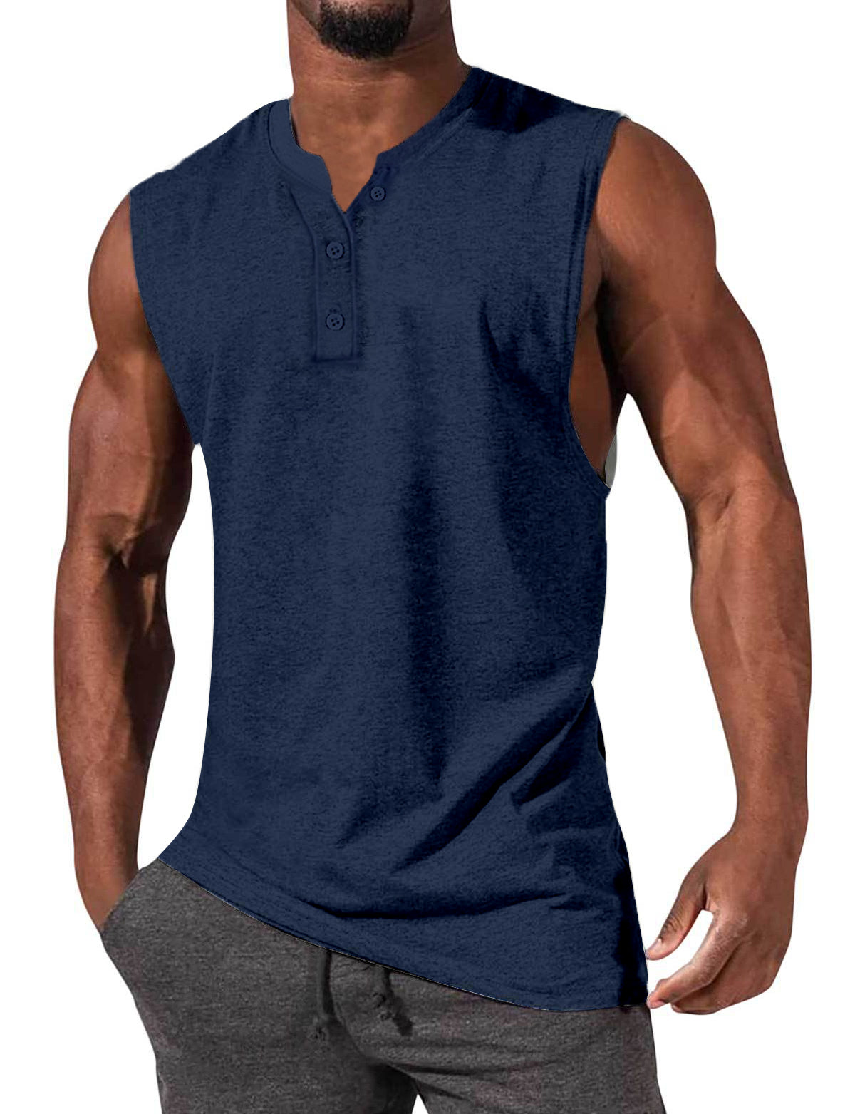 Men's Henley Slim Fit Sleeveless T-Shirt