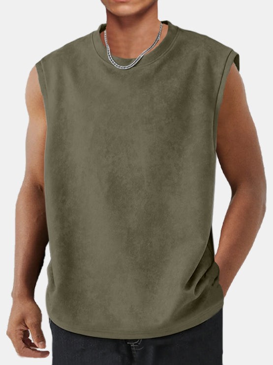 Men's Solid Color Simple Suede Sleeveless Comfortable T-shirt