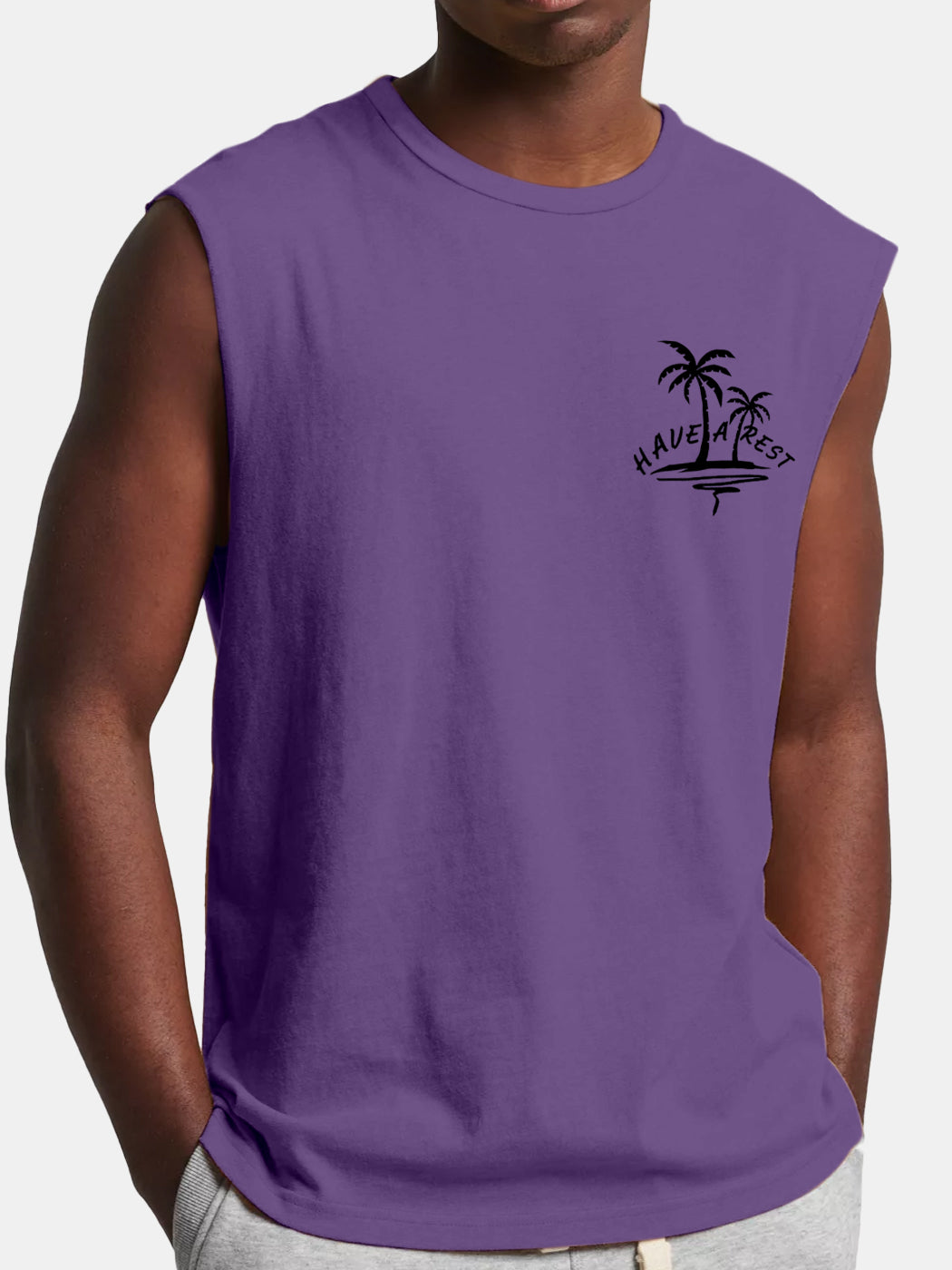 Men's Hawaiian Coconut Have A Rest Comfort Print Sleeveless T-shirt