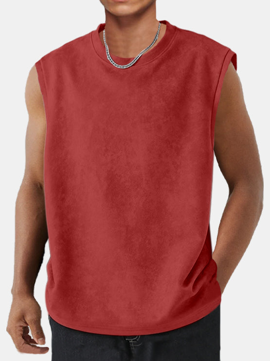 Men's Solid Color Simple Suede Sleeveless Comfortable T-shirt