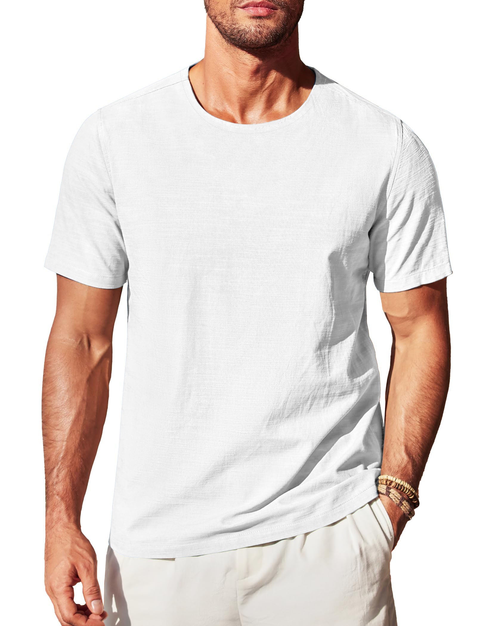 Men's Cotton and Linen Round Neck Short-Sleeved T-shirt