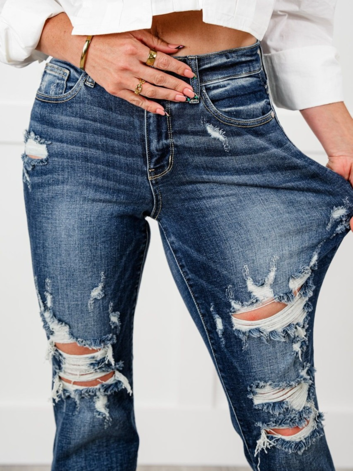 🎅Christmas Sale🎄Tummy Control Distressed Cuffed Boyfriend Jeans (Buy 2 Free Shipping)