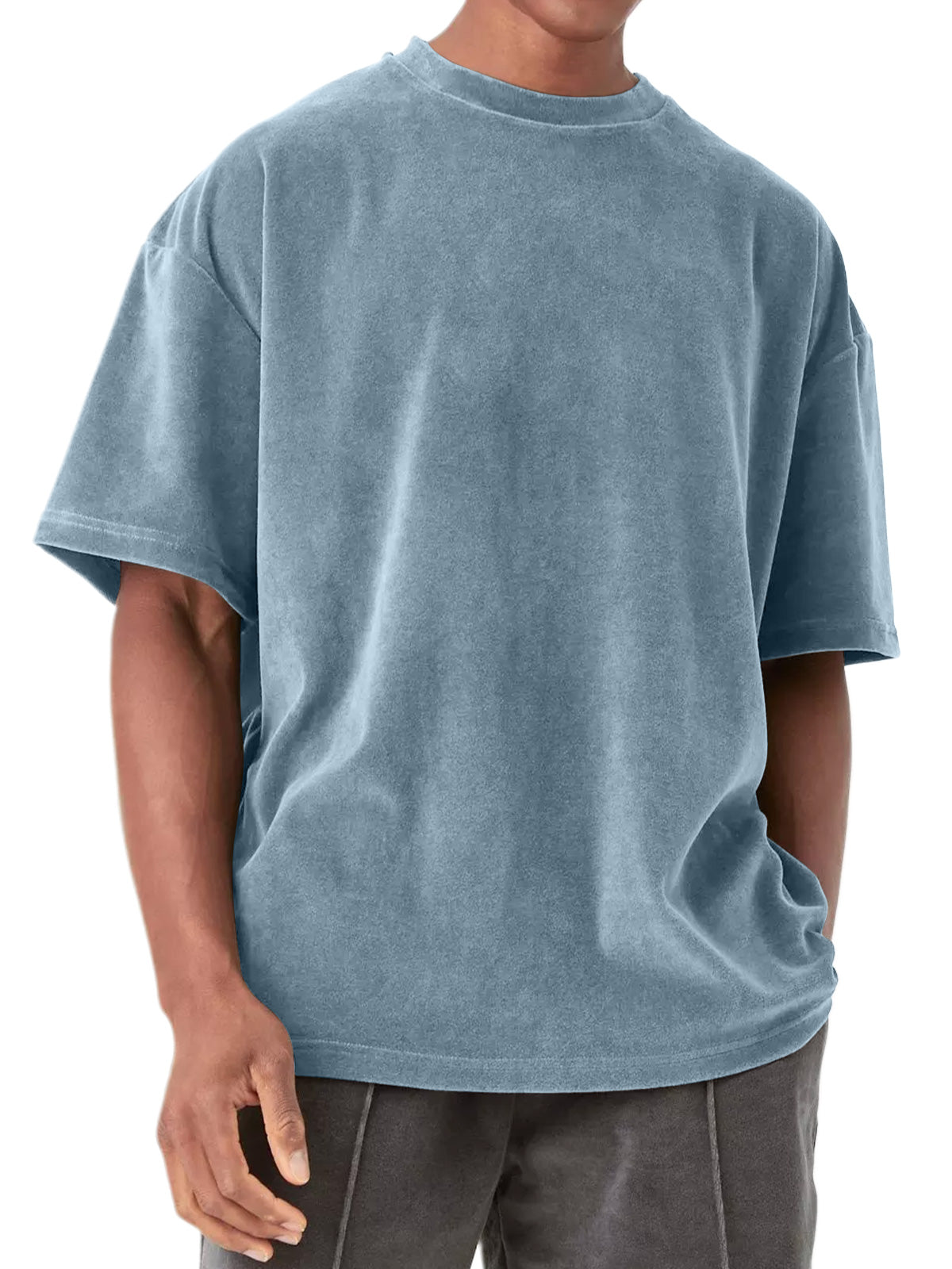 Men's Round Neck Suede Solid Color Short Sleeve T-Shirt