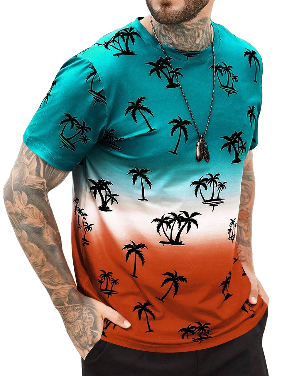 Men's Gradient Coconut Round Neck Short Sleeve T-Shirt