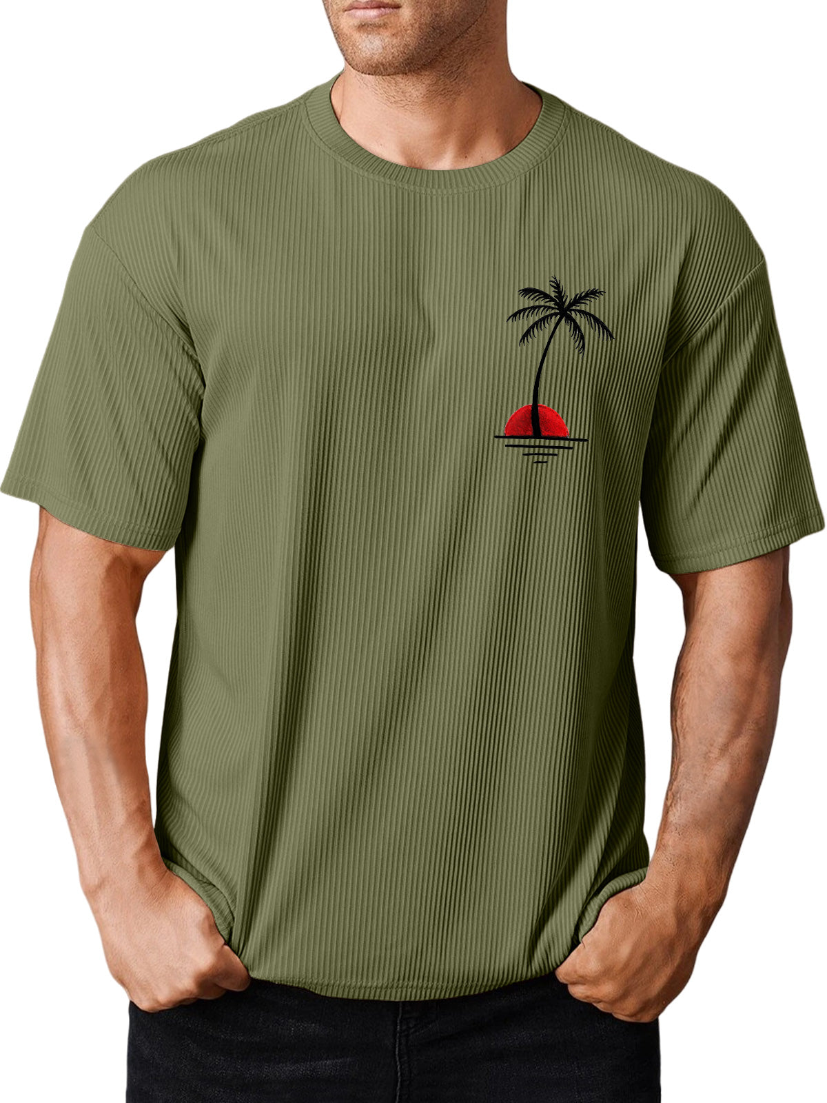 Men's Hawaiian striped coconut print short-sleeved T-shirt