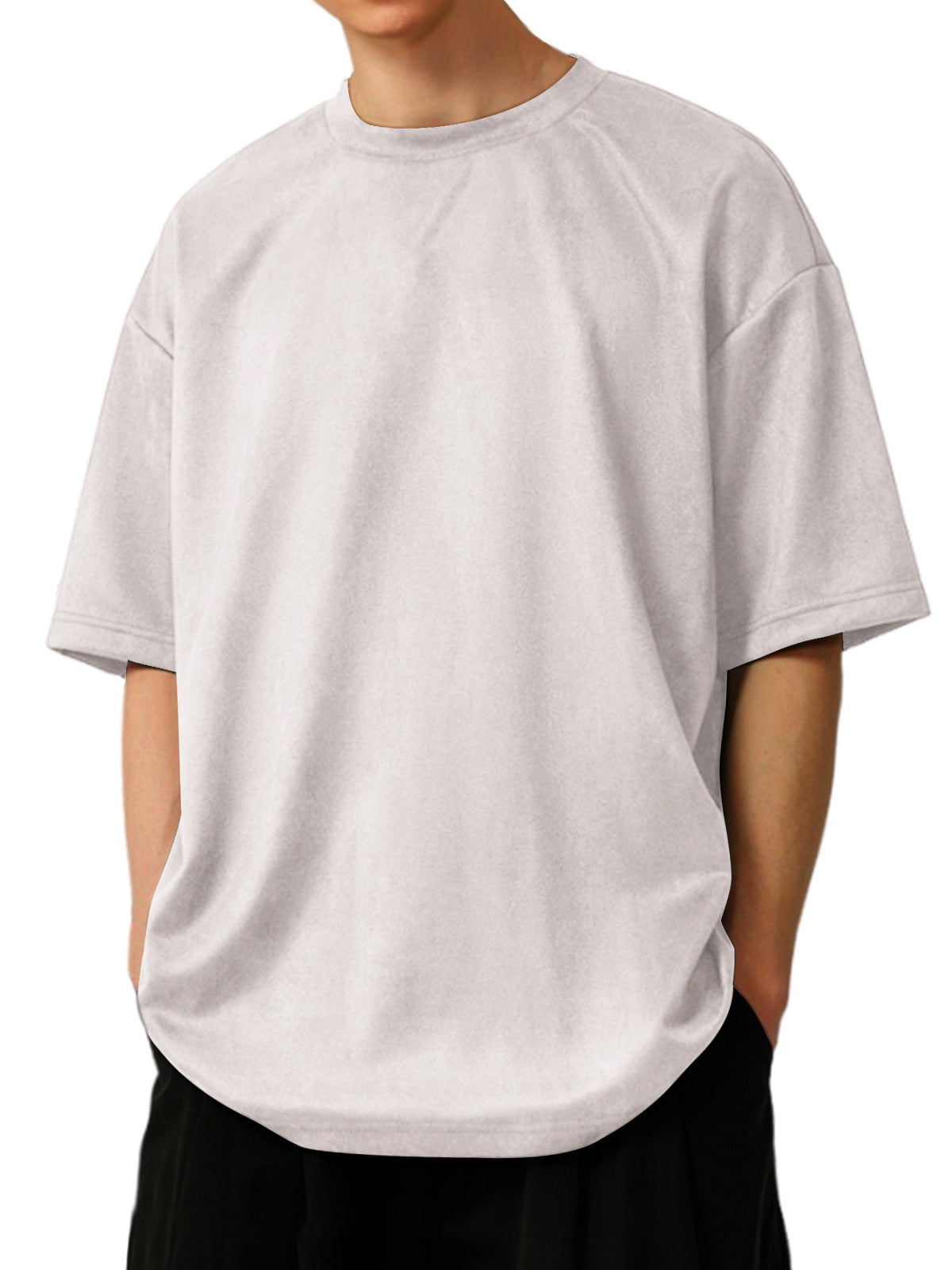 Men's Solid Color Round Neck Suede Short Sleeve T-Shirt