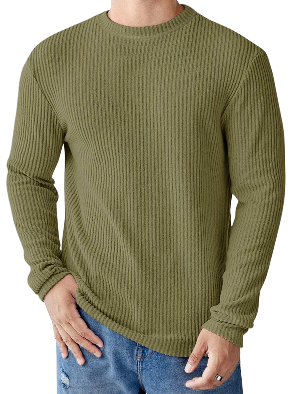 Men's Casual Round Neck Striped Loose Large Size Long Sleeve T-Shirt