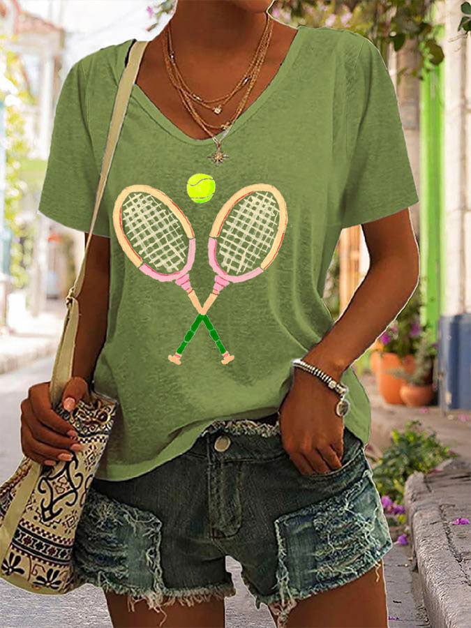 Women's Tennis Fans Printed V-Neck T-Shirt