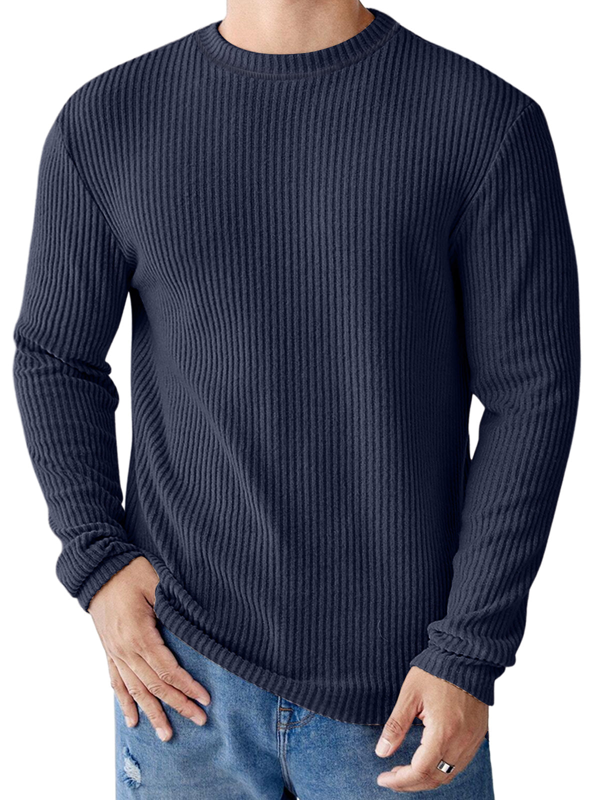 Men's Casual Round Neck Striped Loose Large Size Long Sleeve T-Shirt