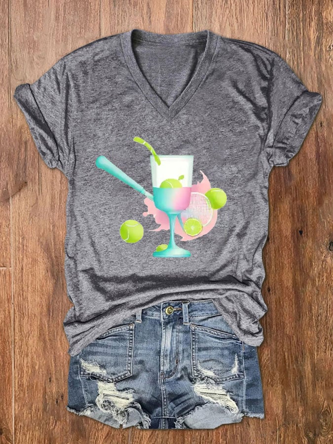 Women's Funny Tennis Tennis Lover Print V-Neck T-Shirt