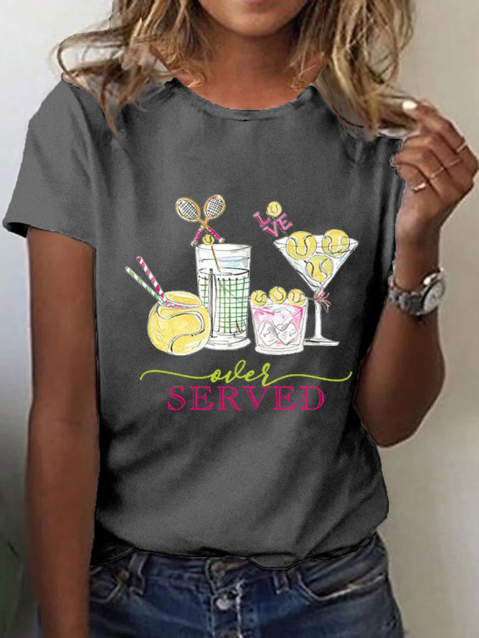 Women's Funny Tennis Tennis Drinks  Printed Casual Tee