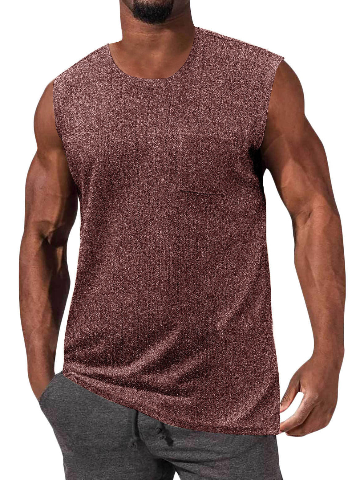 Men's Summer Jacquard Pocket Comfortable Loose Sleeveless T-shirt