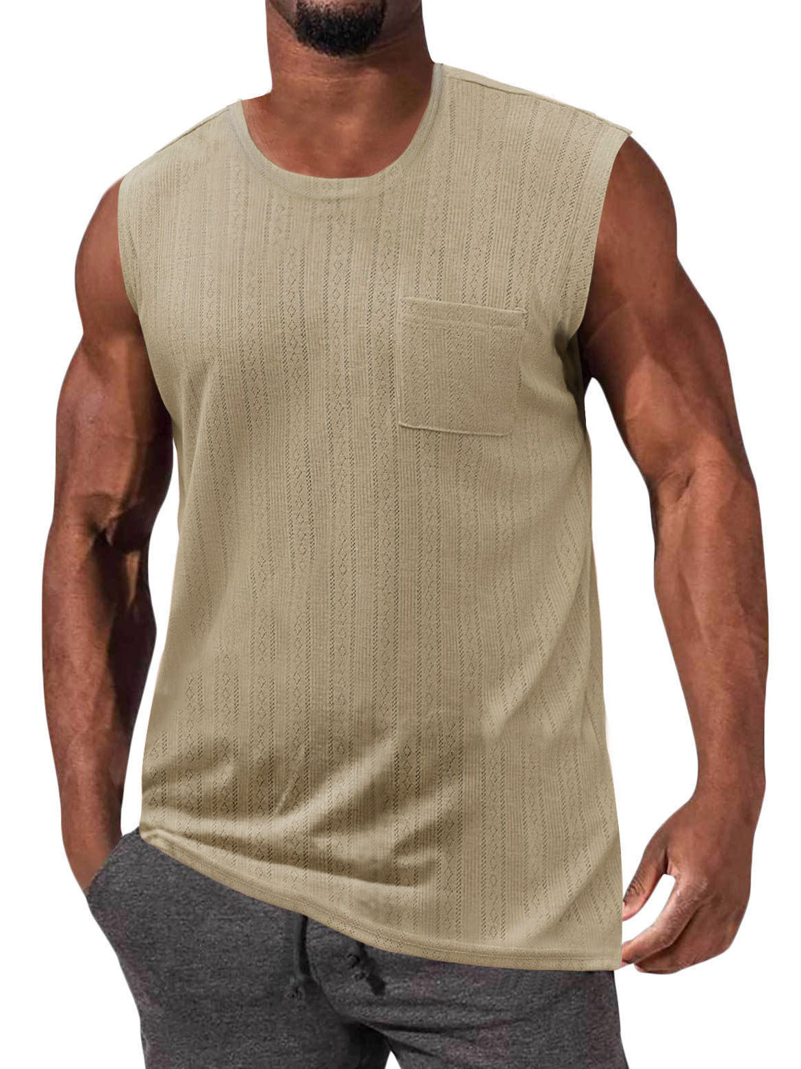 Men's Summer Jacquard Pocket Comfortable Loose Sleeveless T-shirt