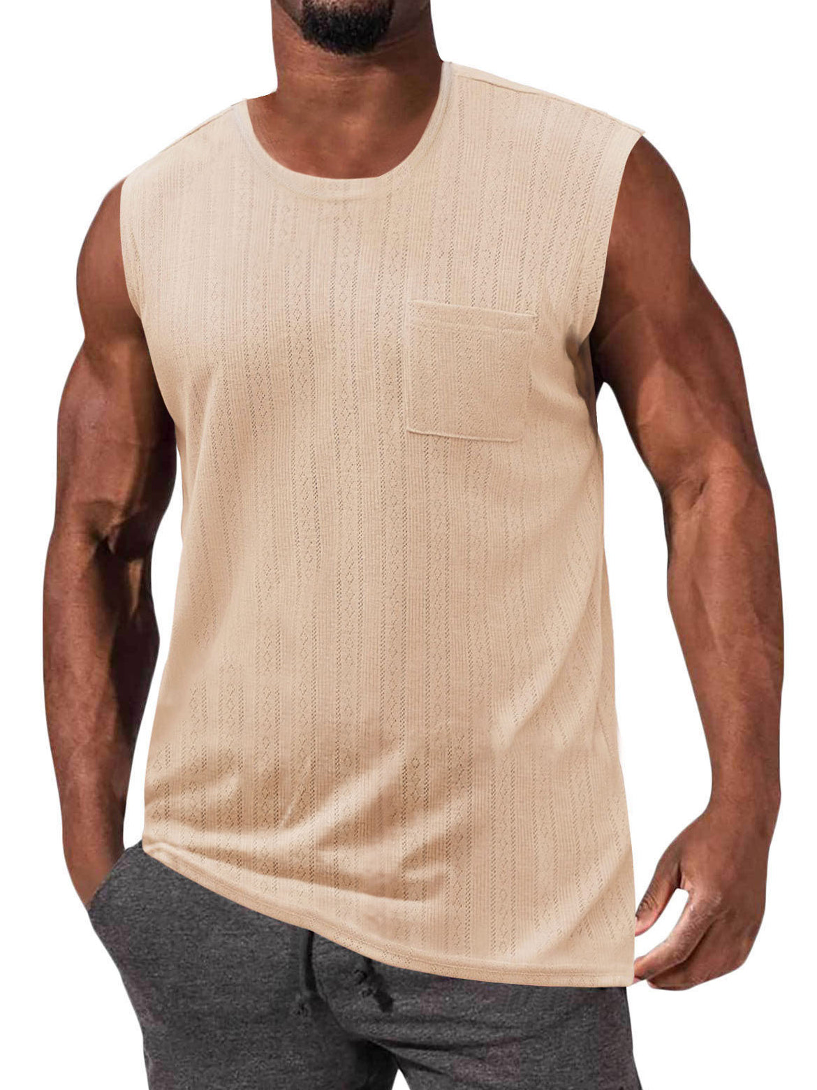 Men's Summer Jacquard Pocket Comfortable Loose Sleeveless T-shirt