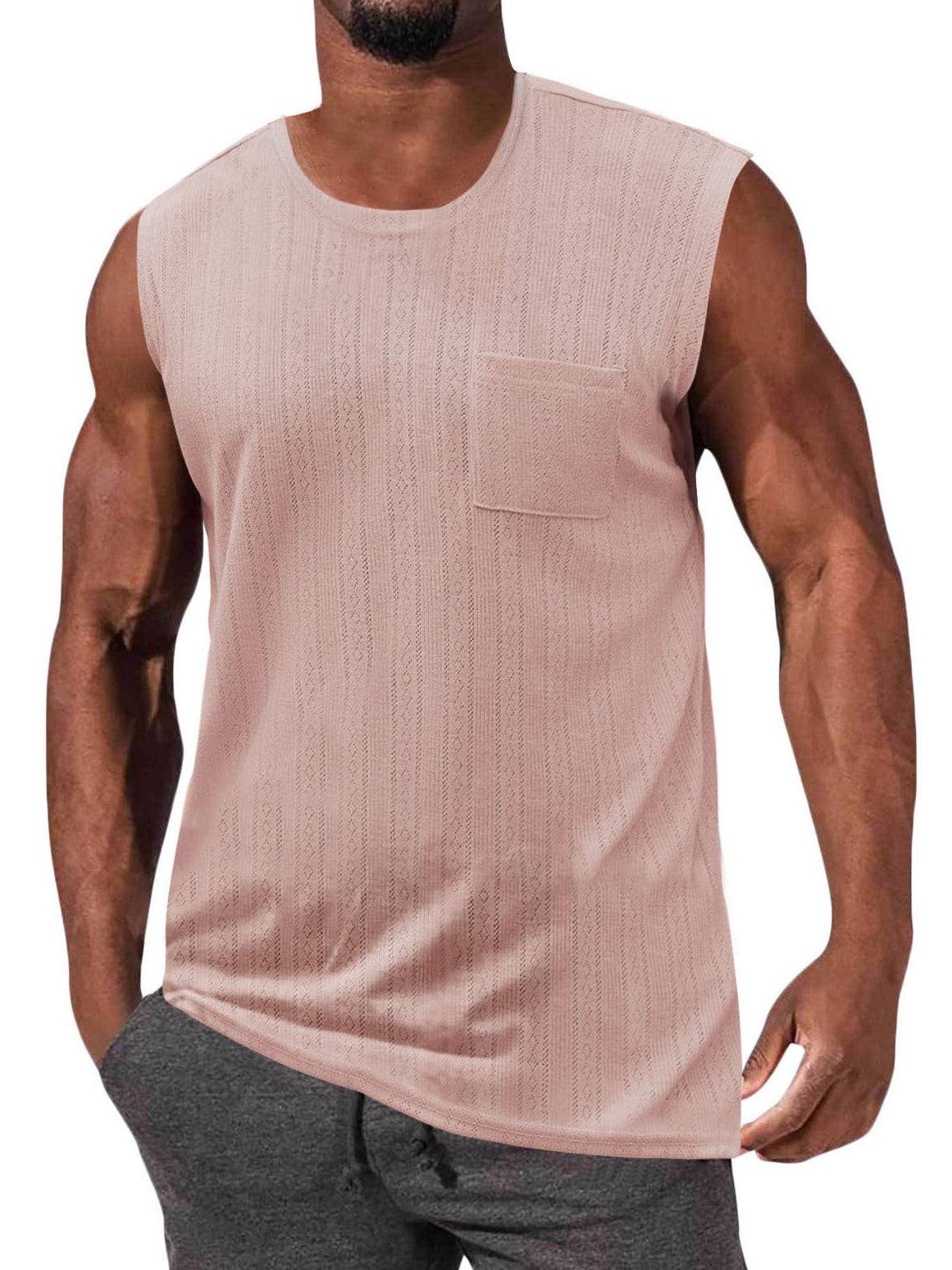 Men's Summer Jacquard Pocket Comfortable Loose Sleeveless T-shirt