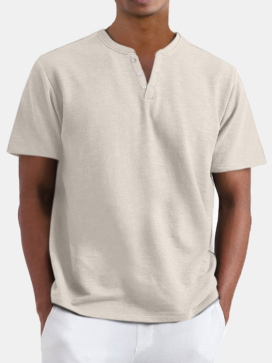 Men's Basic Casual Solid Color Henley Short Sleeve T-Shirt