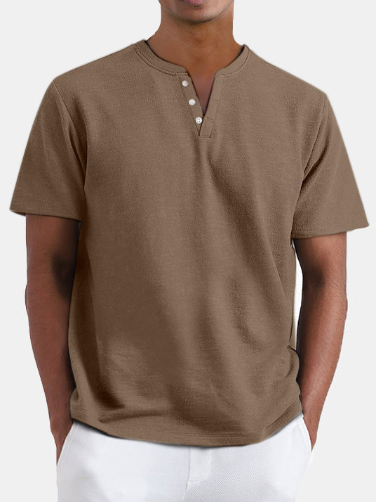 Men's Basic Casual Solid Color Henley Short Sleeve T-Shirt