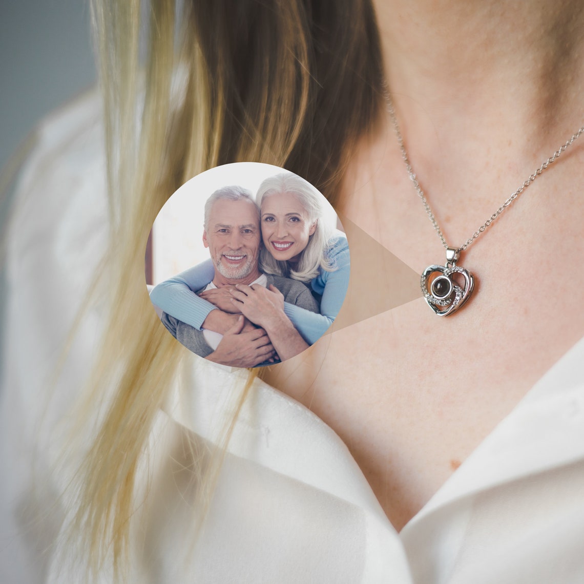 Custom Diamond Heart Photo Necklace