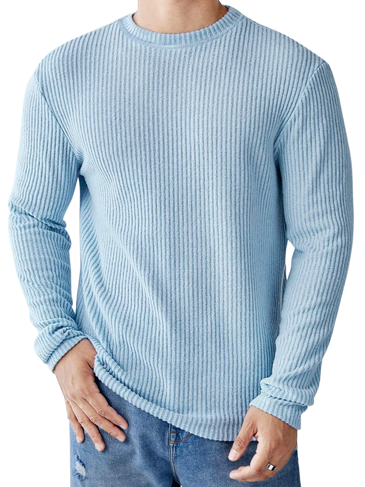 Men's Casual Round Neck Striped Loose Large Size Long Sleeve T-Shirt