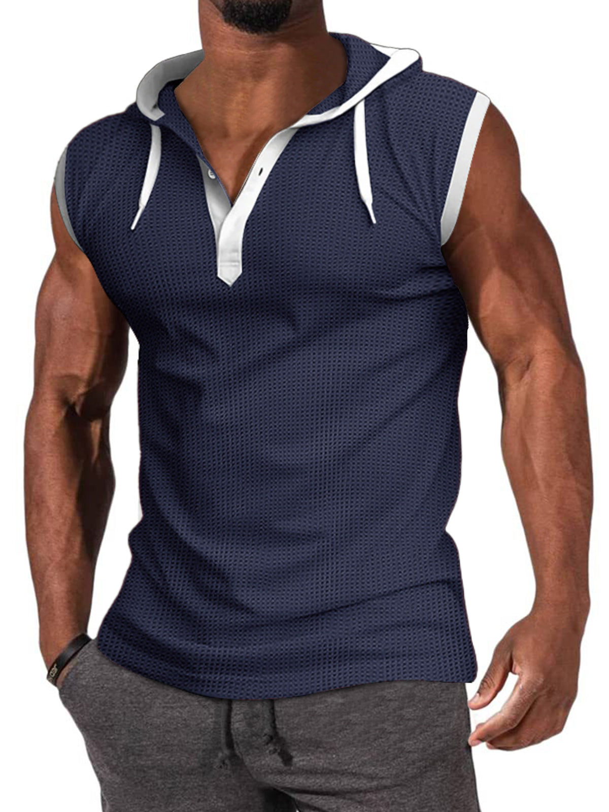 Men's Basic Casual Hooded Sleeveless T-Shirt Vest