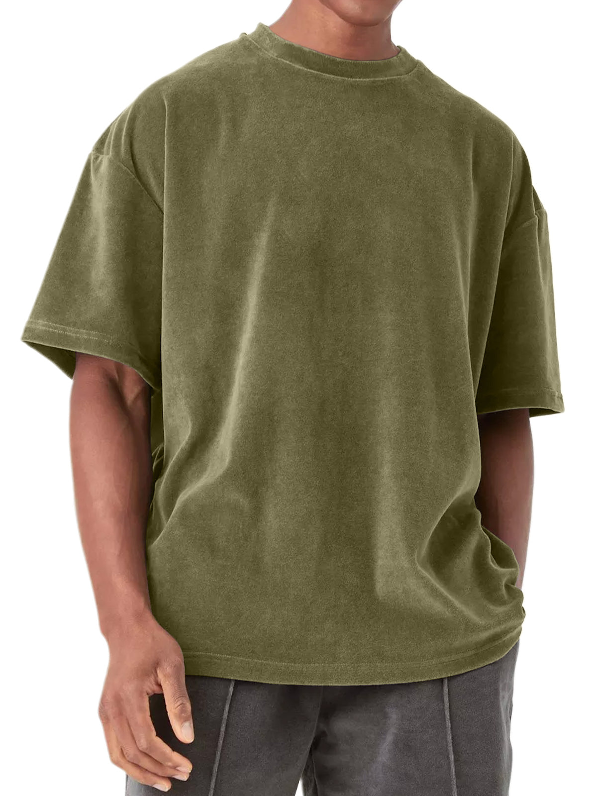 Men's Round Neck Suede Solid Color Short Sleeve T-Shirt