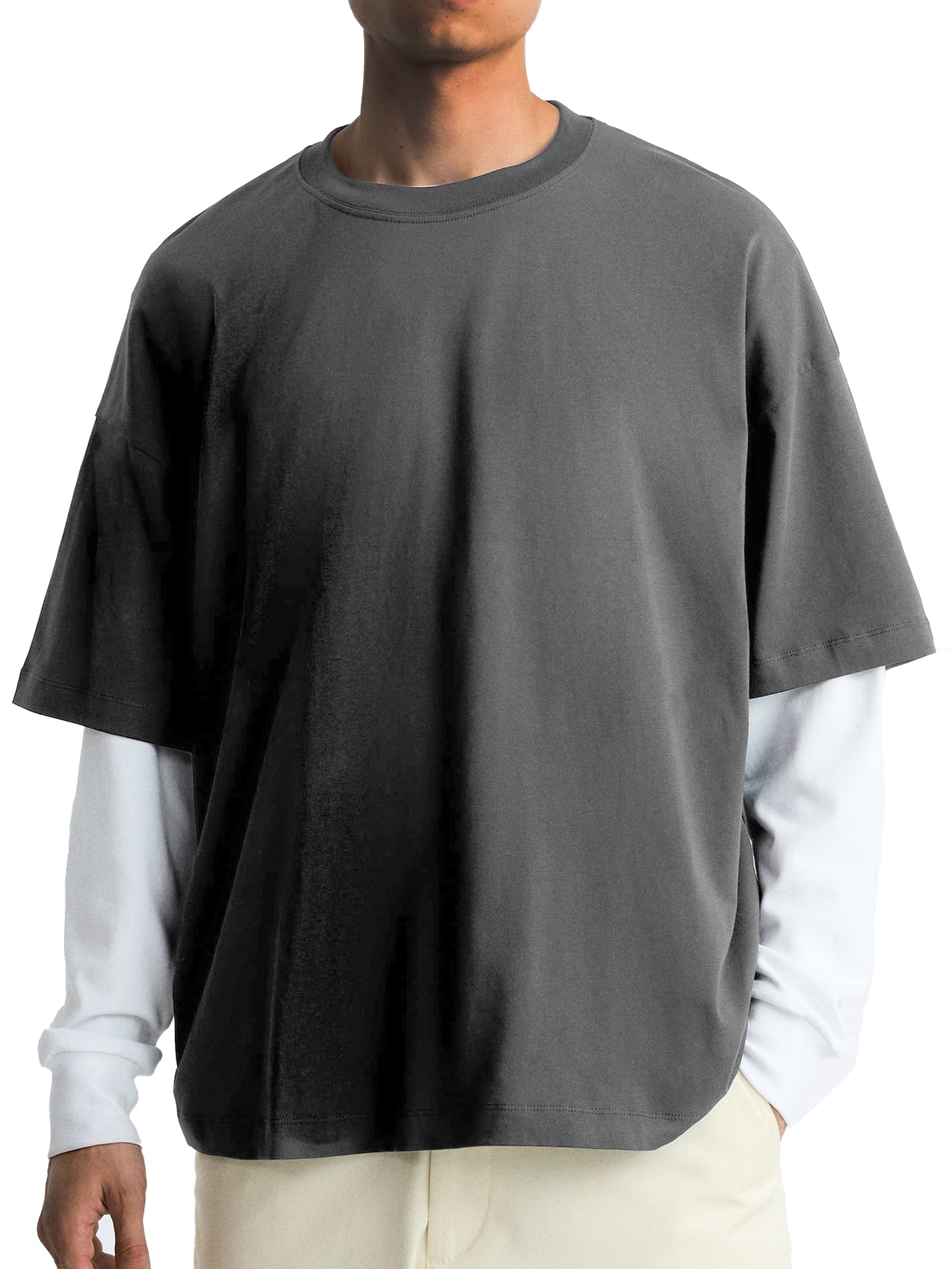 Men's Fashionable Loose Spliced two-piece Long-sleeved T-shirt 