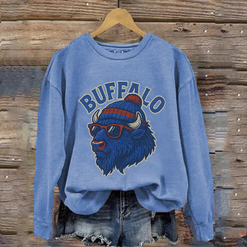 Retro Style Buffalo Football  Mascot Sweatshirt