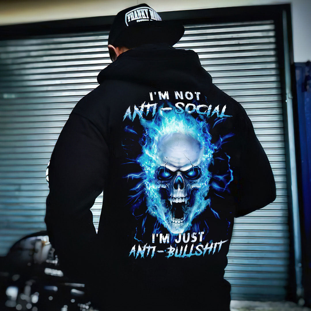 I'm NOT ANTI-SOCIAL SKULL FIRE Print Men's Hoodies