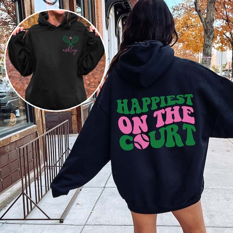 Custom Happiest on The Court Tennis Rackets Hoodie