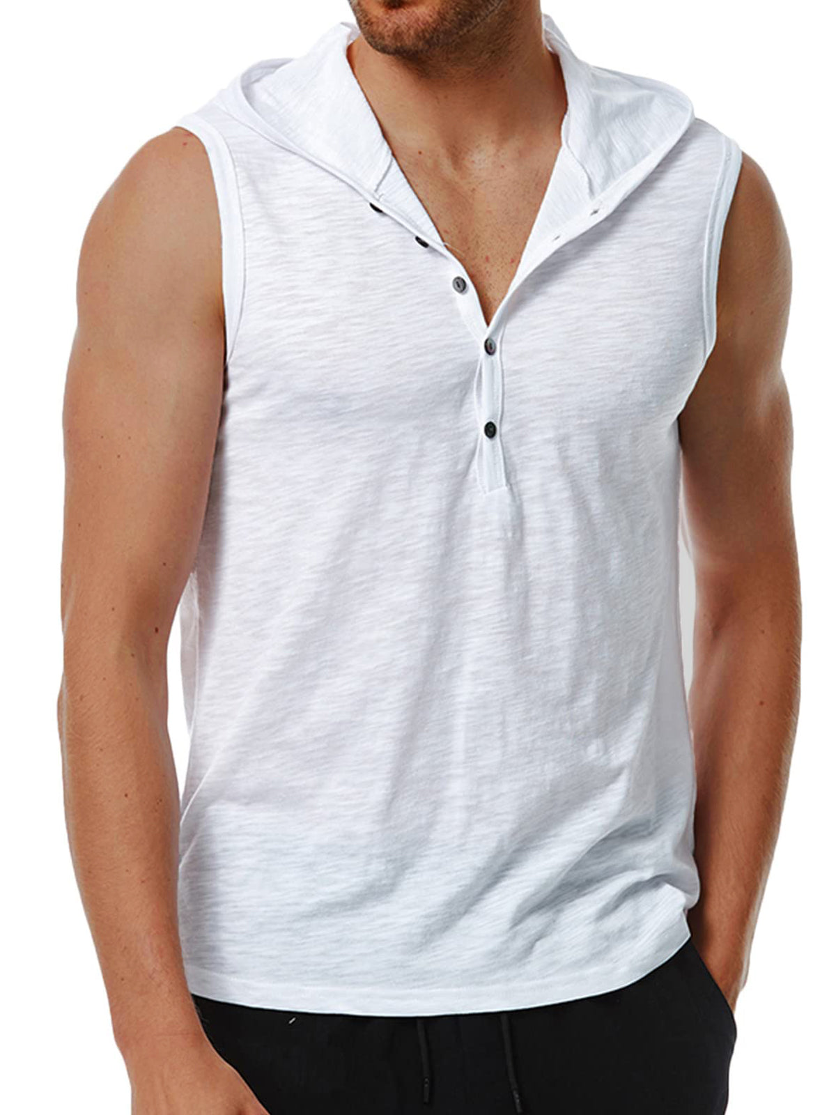 Men's Hooded Casual Fashion Sleeveless Bamboo Cotton T-shirt